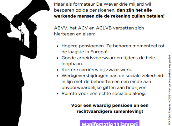 13 januari 2025 – Manifestatie in gemeenschappelijk vakbondsfront – België