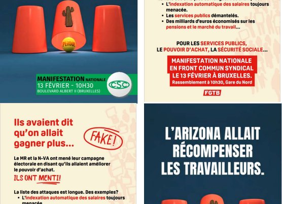 13 février 2025 – Manifestation en front commun syndical – Belgique – les services publics et le pouvoir d’achat